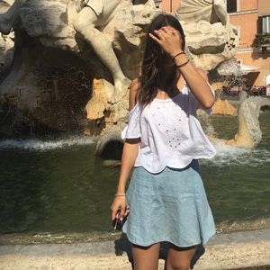 White embroidered crop top